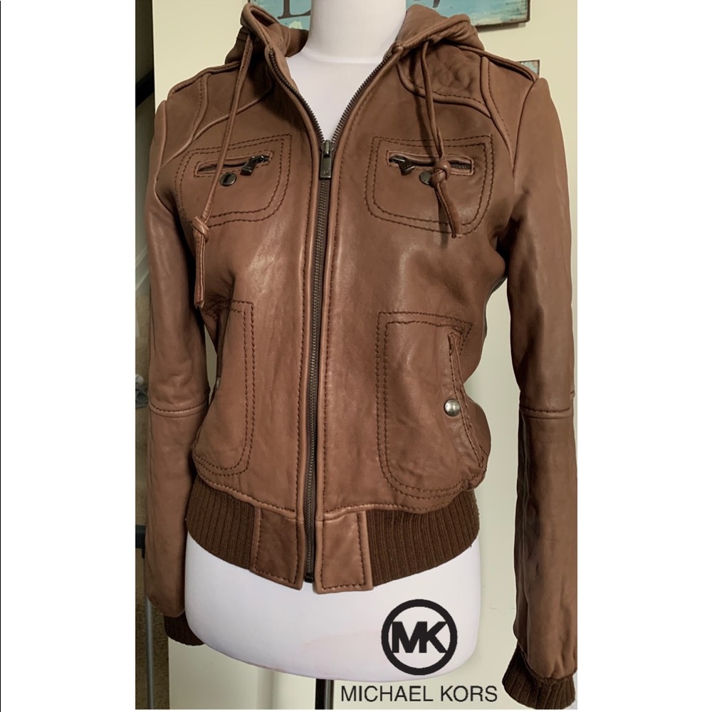 Michael Kors Leather Hooded Jacket